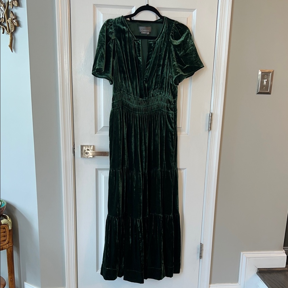 Anthropologie Fall 2022 Dark Green Velvet Maxi Dress Sz M
